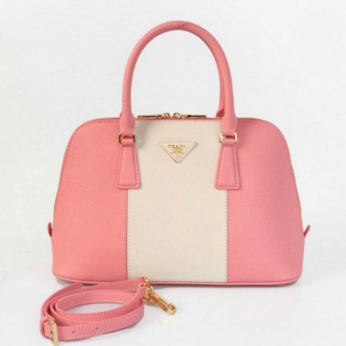 Saffiano Borse Prada Due maniglia BL0837 rosa bianco p Più Grande Sconto